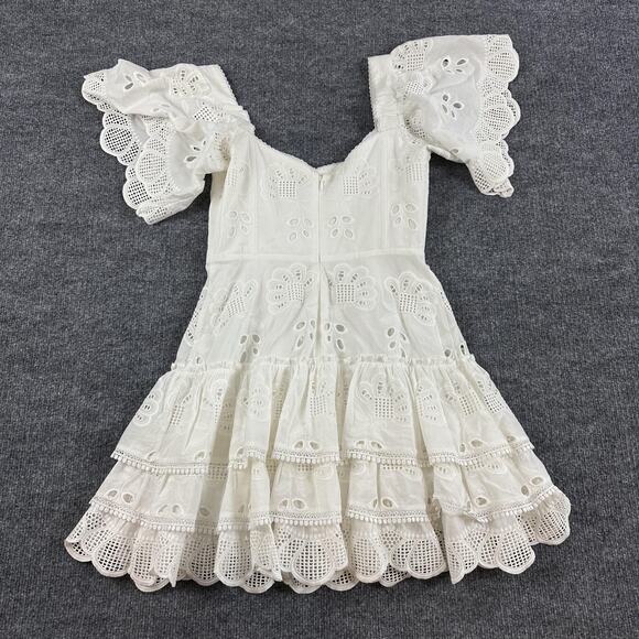 Alexis Dress Small Afonsa Tiered Mini White Embroidered Eyelet Lace Cottagecore - Picture 10 of 15